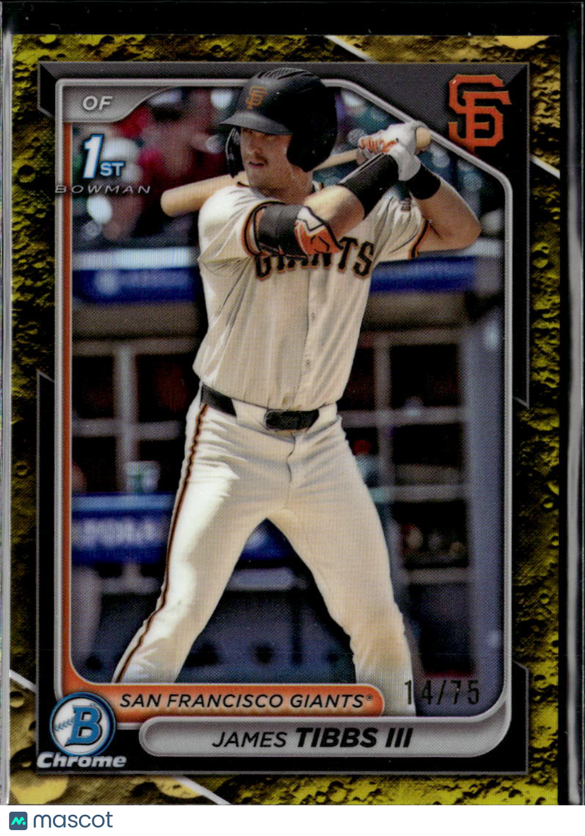 James Tibbs III 2024 Bowman Chrome 1st Yellow Lunar Glow Refractor 14/75 Giants