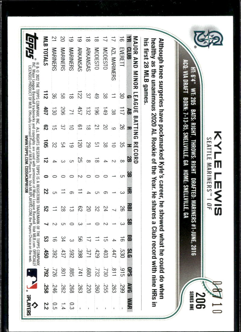 Kyle Lewis 2022 Topps Series 1 1st Edition Red SSP 8/10 Seattle Mariners