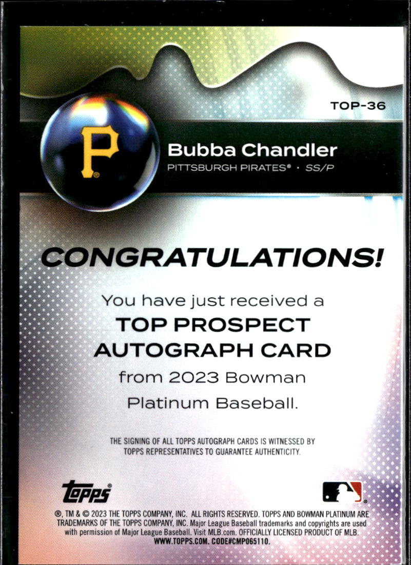 Bubba Chandler 2023 Bowman Platinum Auto Green Ice /99 Pittsburgh Pirates