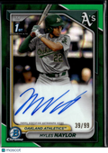 Myles Naylor 2024 Bowman Chrome 1st Auto Autogrpah Green 39/99 Oakland Athletics