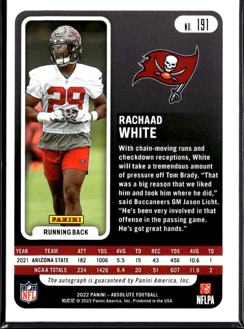 Rachaad White 2022 Absolute Auto Autograph RC GOLD 2/10 Tampa Bay Buccaneers