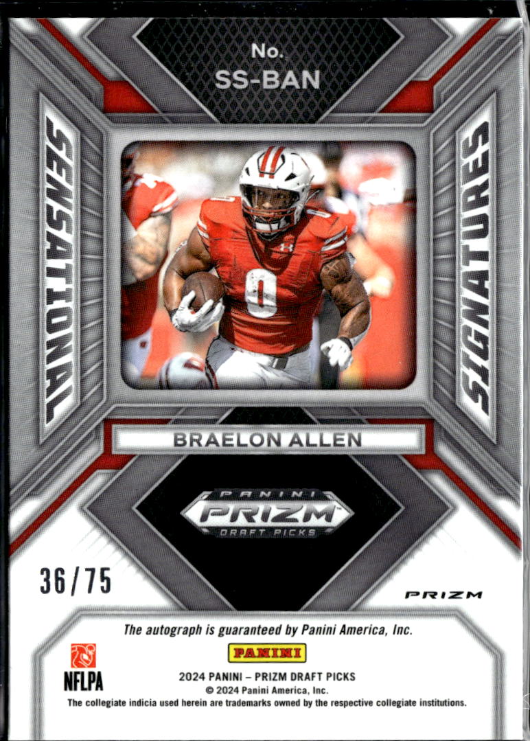 Braelon Allen 2024 Prizm Draft Auto Autograph RC 36/75 Wisconsin Badgers