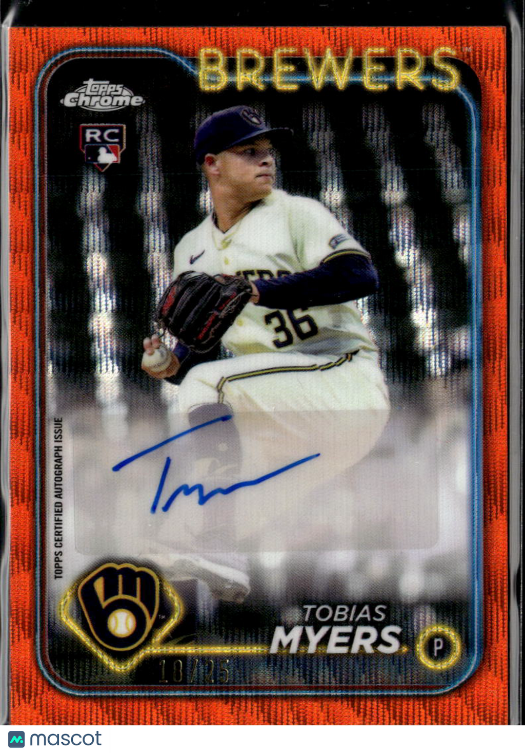 Tobias Myers 2024 Topps Chrome Auto Autograph RC Orange 18/25 Brewers