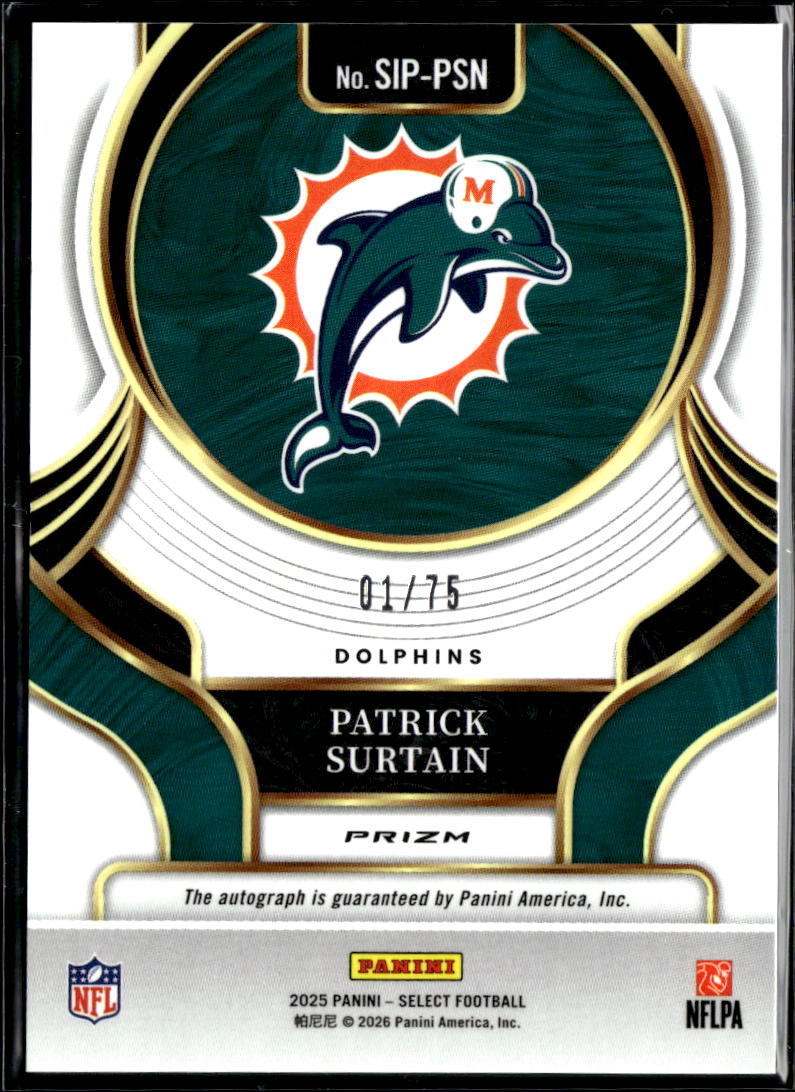 Patrick Surtain 2025 Select Auto Autograph Red 1/75 Miami Dolphins