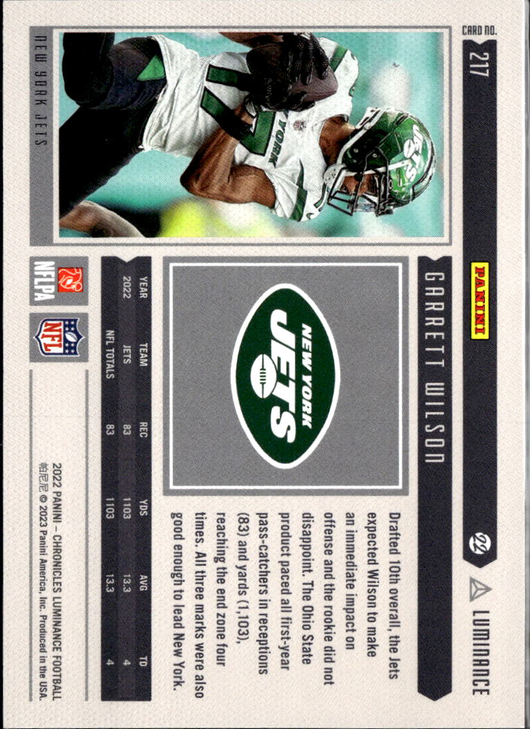 Garrett Wilson 2022 Luminance Black Rookie RC 8/35 New York Jets