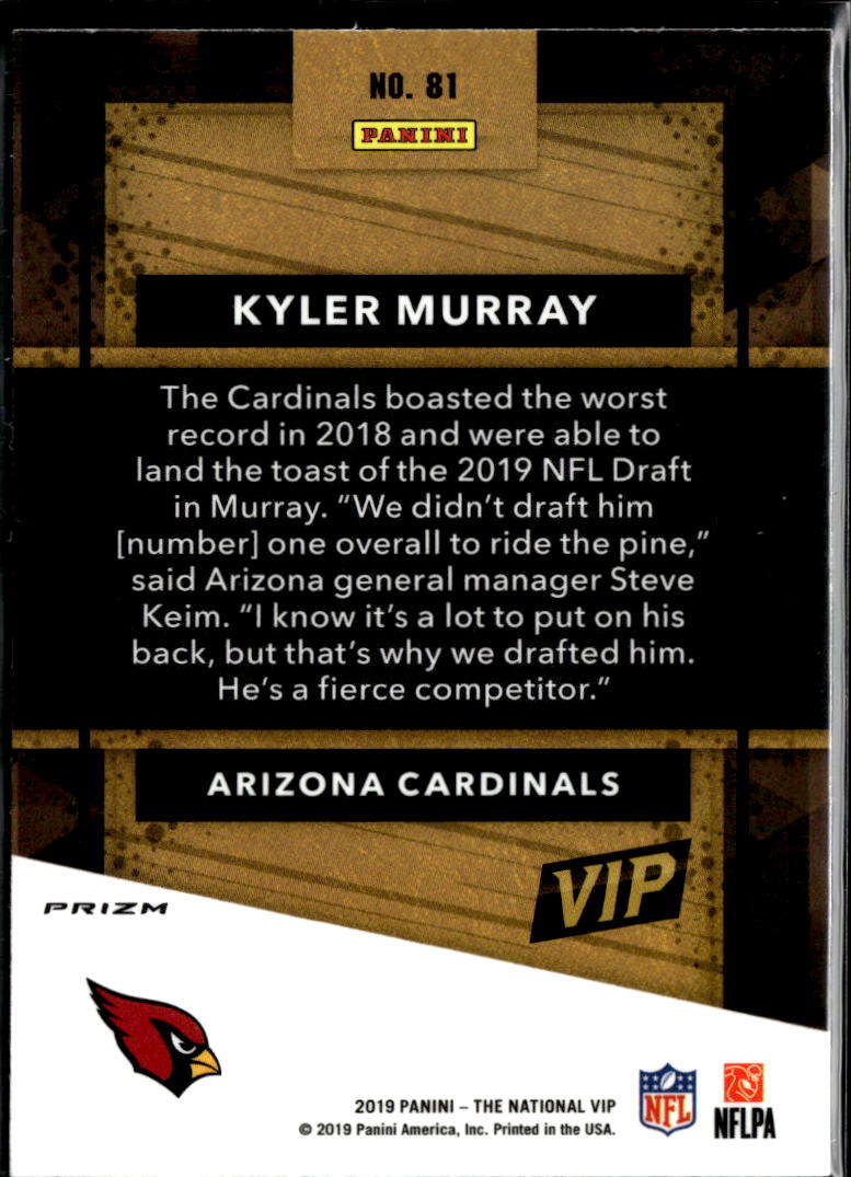 Kyler Murray 2019 Prizm National VIP Lazer Rookie RC Arizona Cardinals