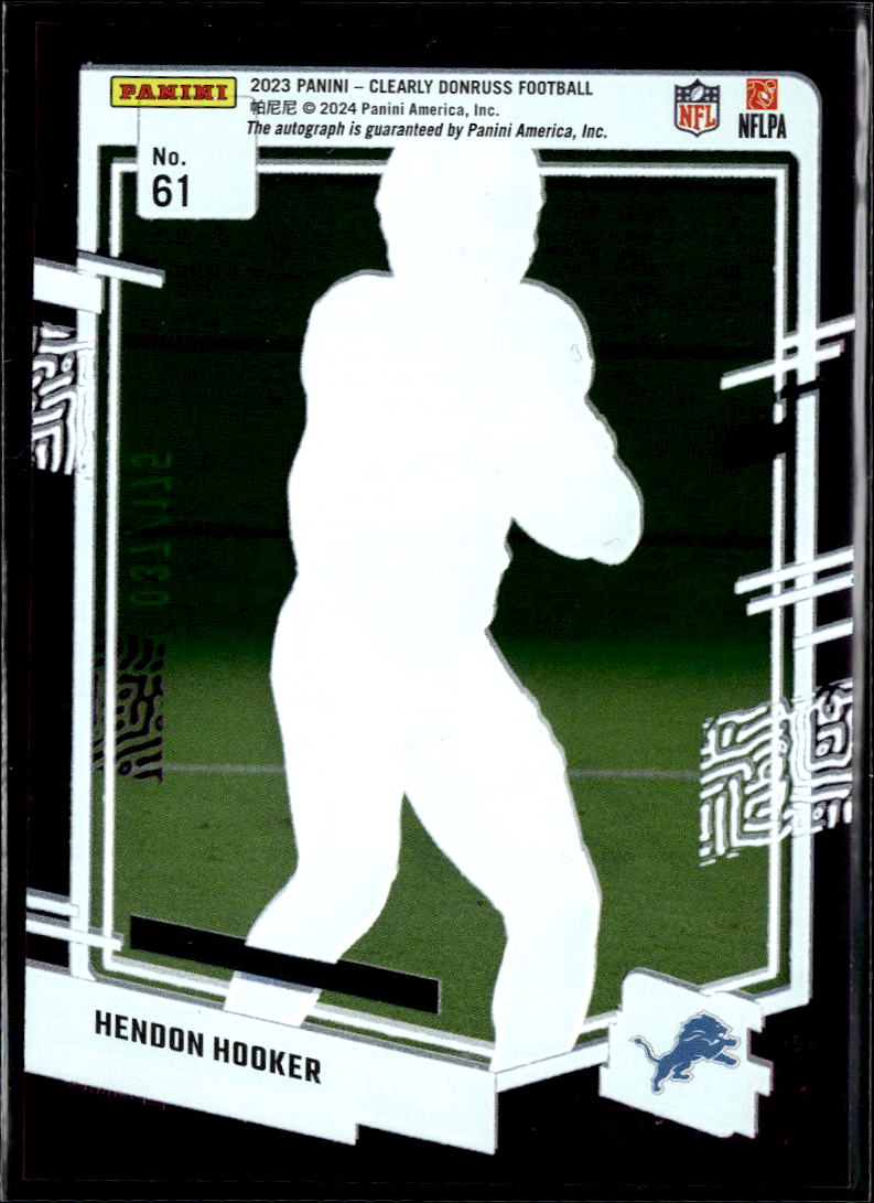 Hendon Hooker 2023 Clearly Donruss Rated Rookie Auto Autograph 37/175 Lions