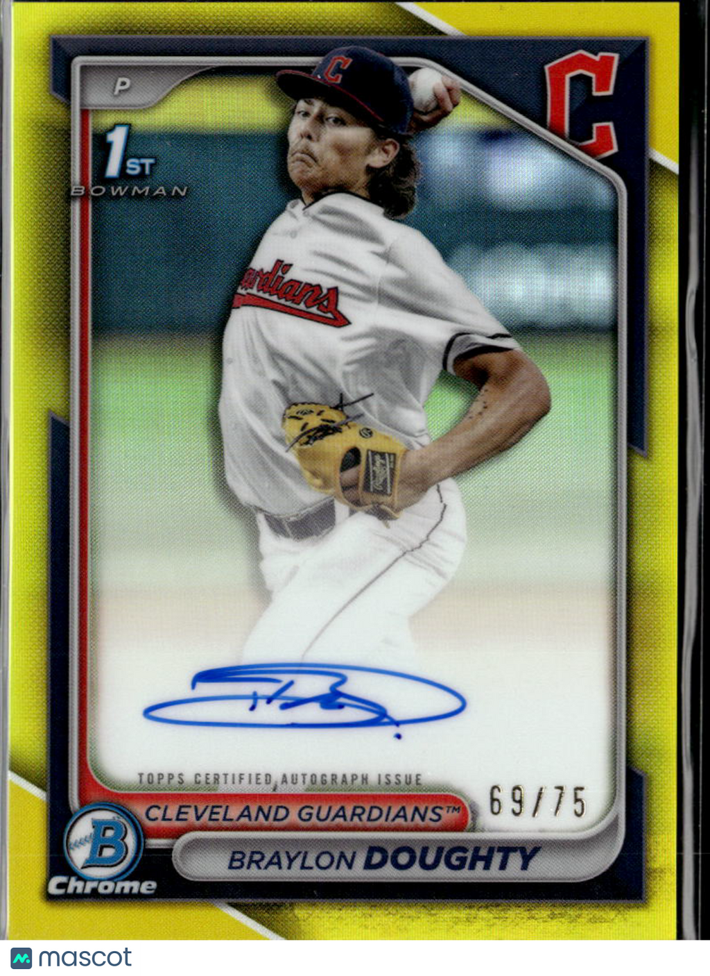 Braylon Doughty 2024 Bowman Chrome Auto Yellow Refractor /75 Cleveland Guardians