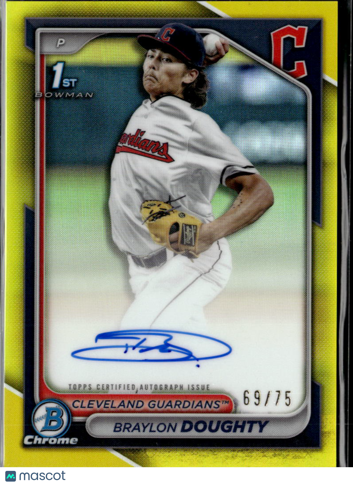 Braylon Doughty 2024 Bowman Chrome Auto Yellow Refractor /75 Cleveland Guardians