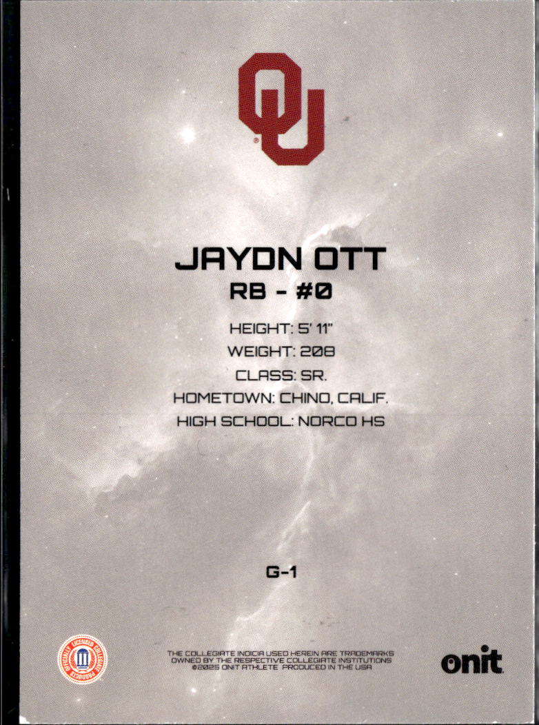 Jaydn Ott 2025 Onit Galaxy Purple Rookie 14/99 Oklahoma Sooners