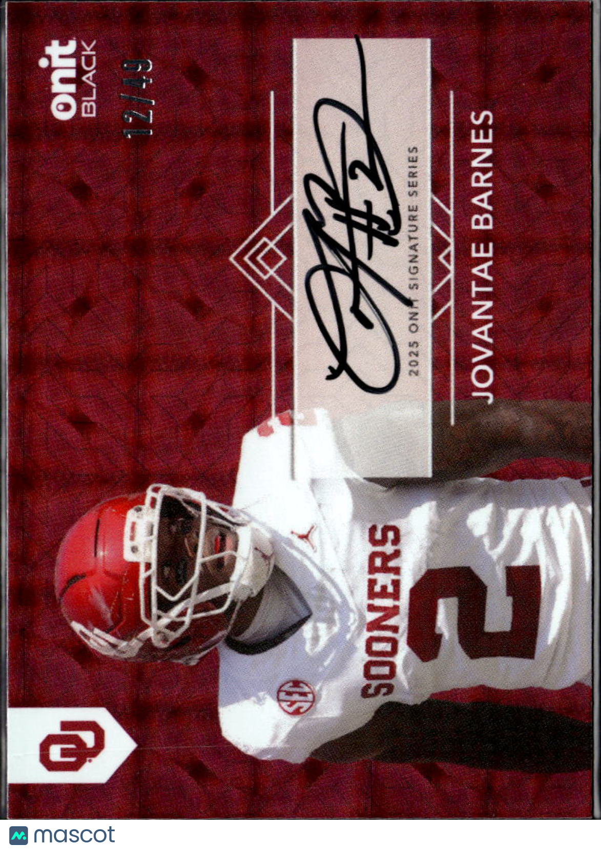 Jovantae Barnes 2025 ONIT Black Auto Autograph 12/49 Oklahoma Sooners