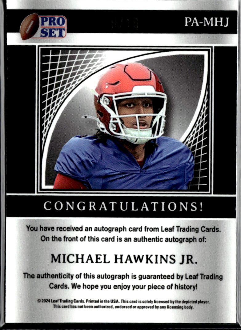 Michael Hawkins Jr. 2024 Leaf Pro Set Auto Autograph RC 9/10 Oklahoma Sooners
