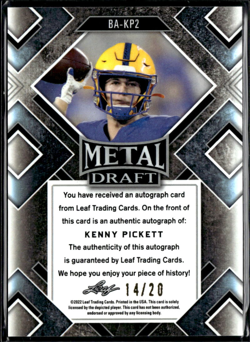 Kenny Pickett 2022 Leaf Metal Auto Autograph RC 14/20 Pittsburgh Panthers