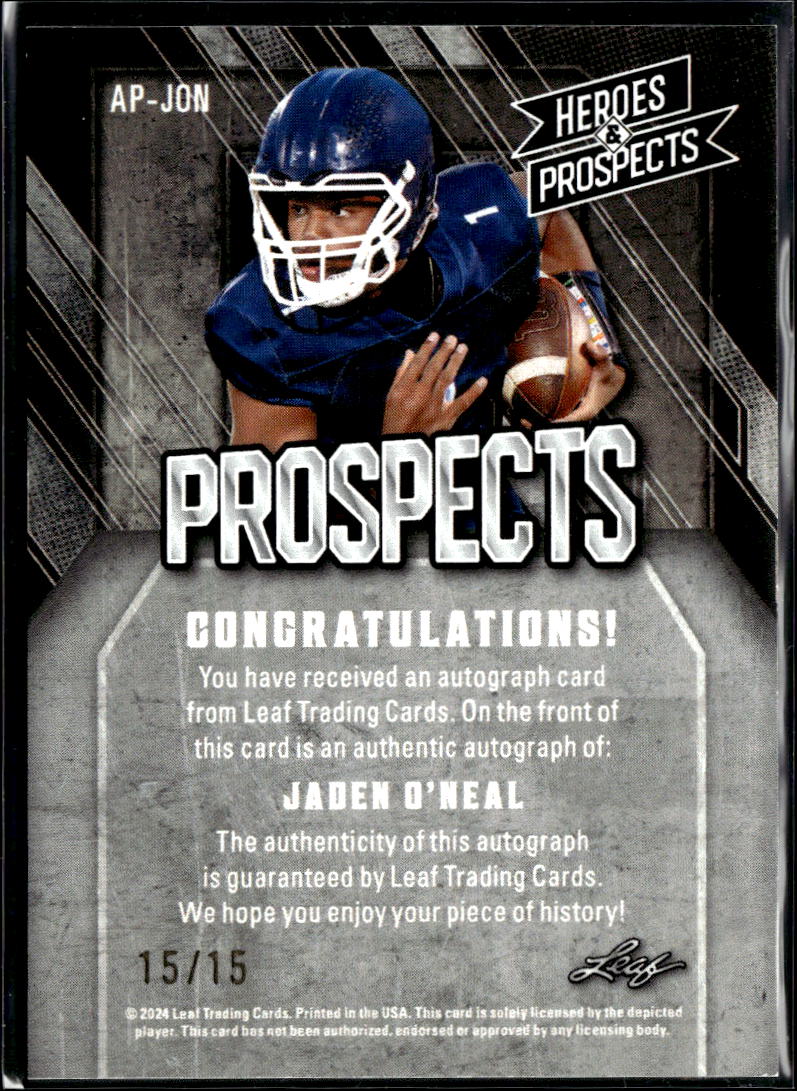 Jaden O'Neal 2024 Leaf Heroes & Prospects Auto /15