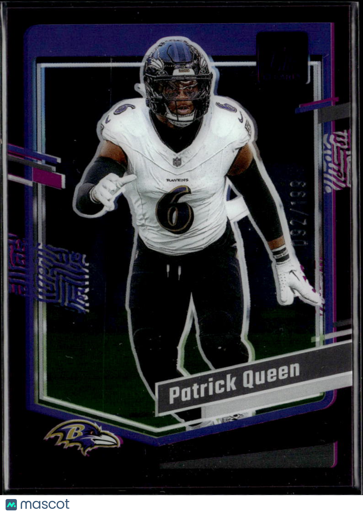 Patrick Queen 2024 Clearly Donruss Purple 92/199 Baltimore Ravens