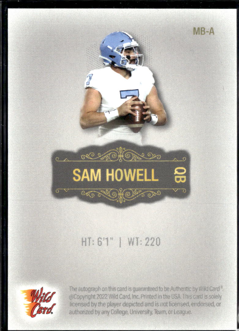 Sam Howell 2022 Wild Card Matte Auto Autograph 85/100 North Carolina