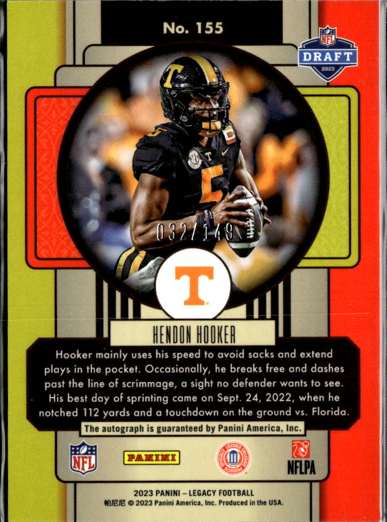 Hendon Hooker 2023 Legacy Auto Autograph RC 32/149 Tennessee Volunteers