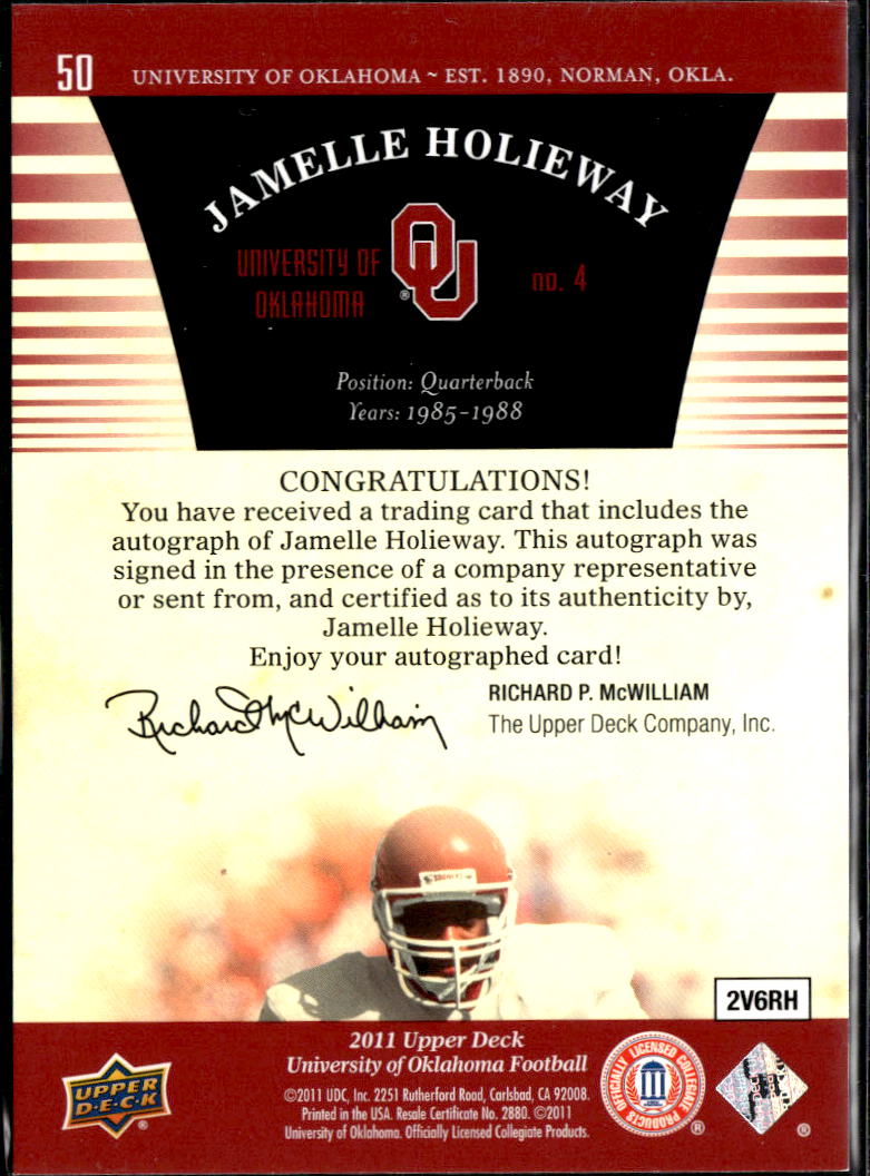 Jamelle Holieway 2011 Upper Deck University of Oklahoma Sooners Auto Autograph