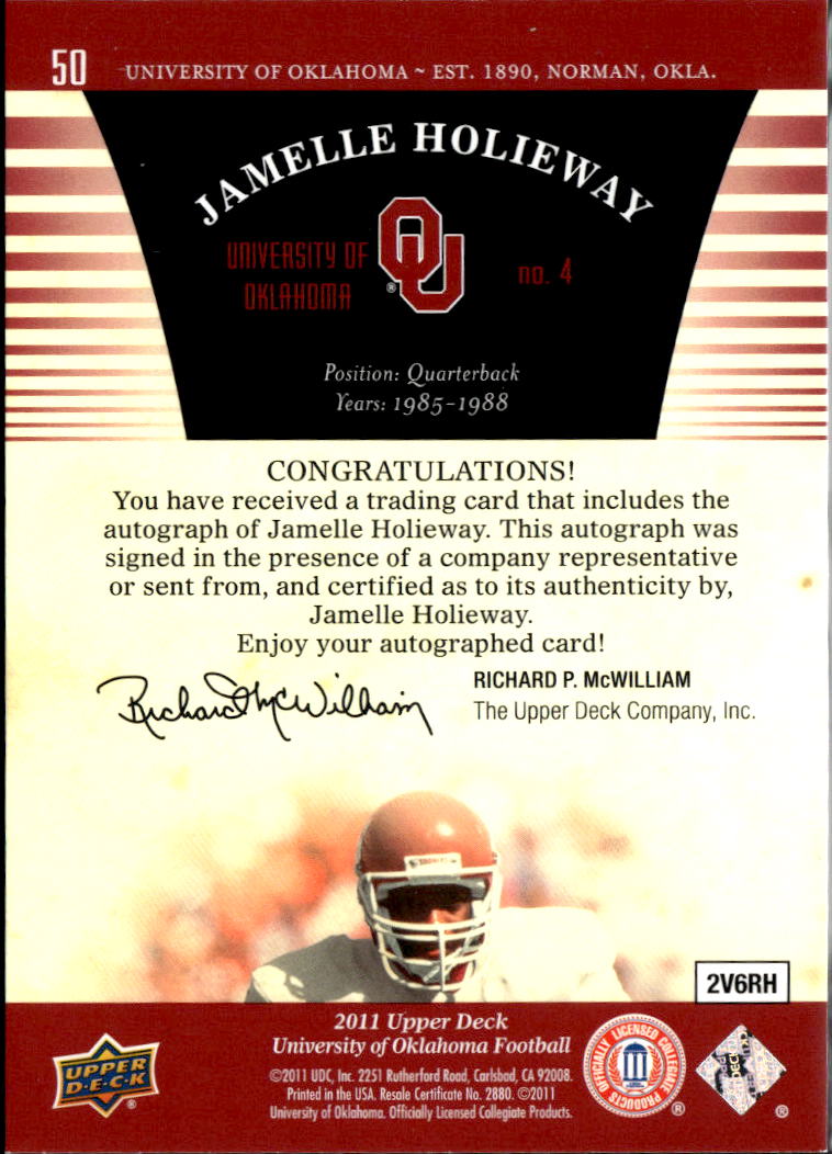 Jamelle Holieway 2011 Upper Deck University of Oklahoma Sooners Auto Autograph