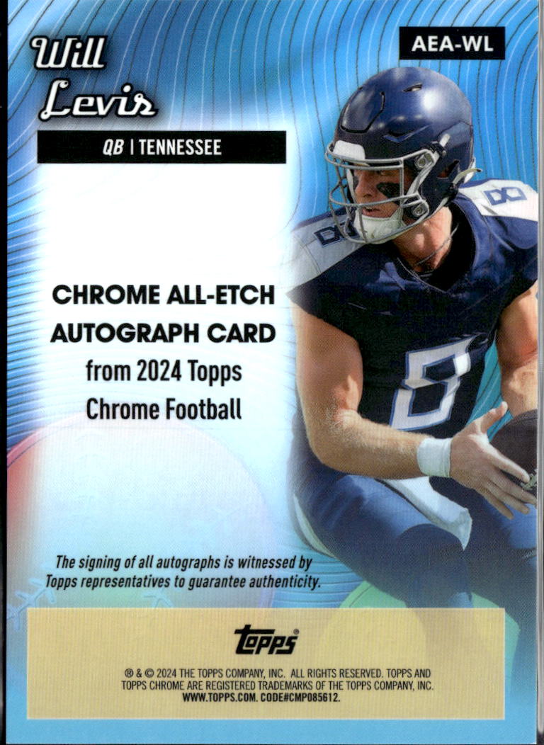 Will Levis 2024 Topps Chrome All-Etch Auto Autograph Tennessee Titans