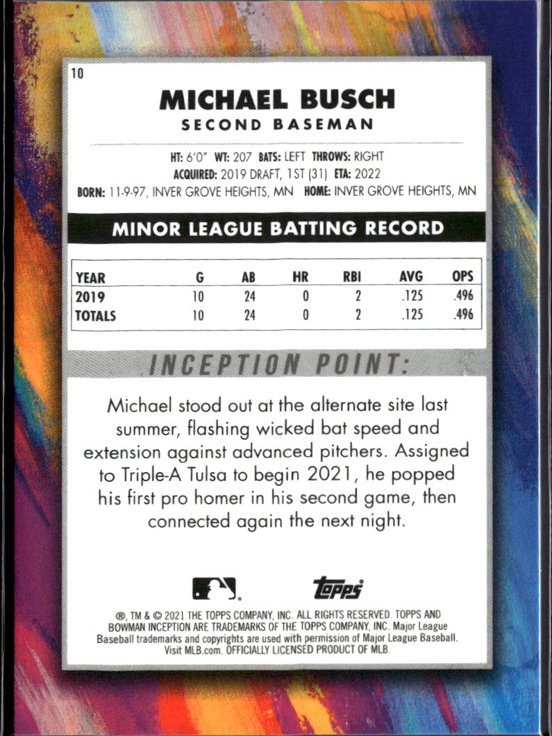 Michael Busch 2021 Bowman Inception Orange RC 2/25 Los Angeles Dodgers
