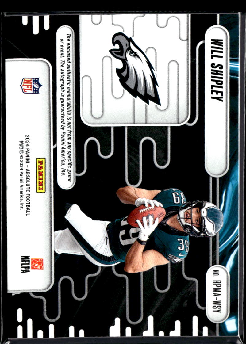 Will Shipley 2024 Football Auto Autograph Patch RC JERSEY NUMBER 39/299 Eagles