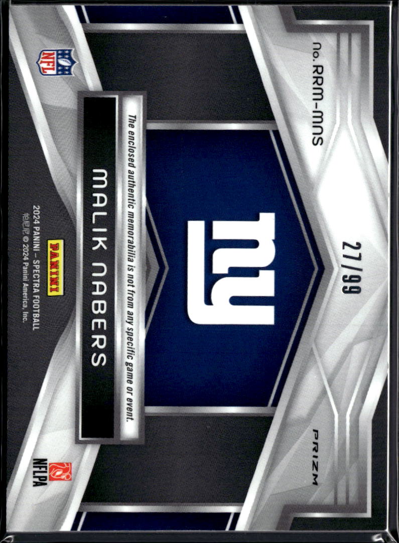 Malik Nabers 2024 Spectra Dual Jersey Patch RC Rookie 27/99 New York Giants