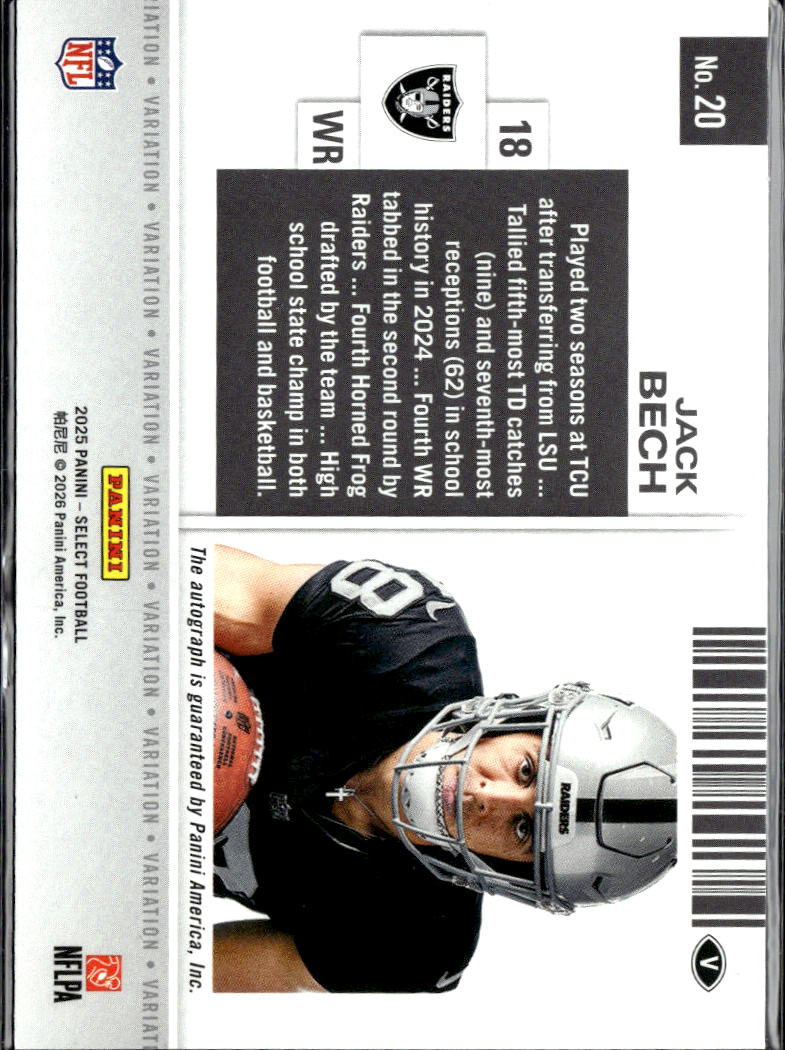 Jack Bech 2025 Contenders Auto Autograph RC Rookie Las Vegas Raiders