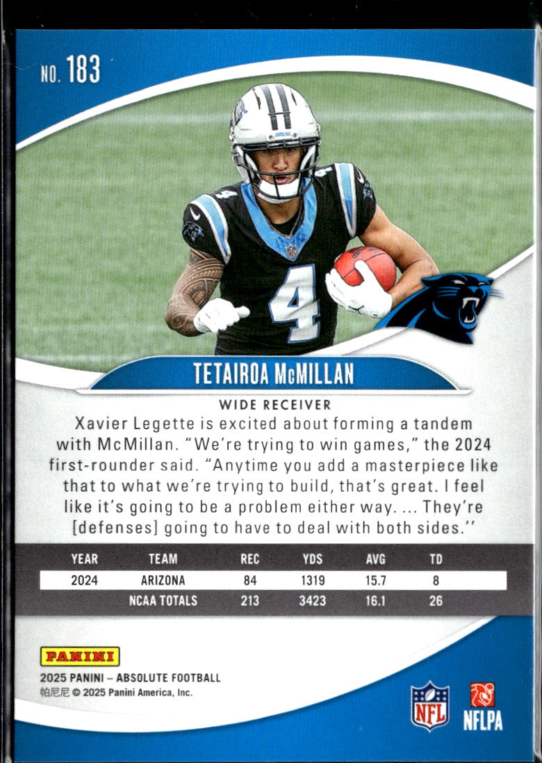 Tetairoa McMillan 2025 Absolute Gold Star Rookie RC 69/325 Carolina Panthers