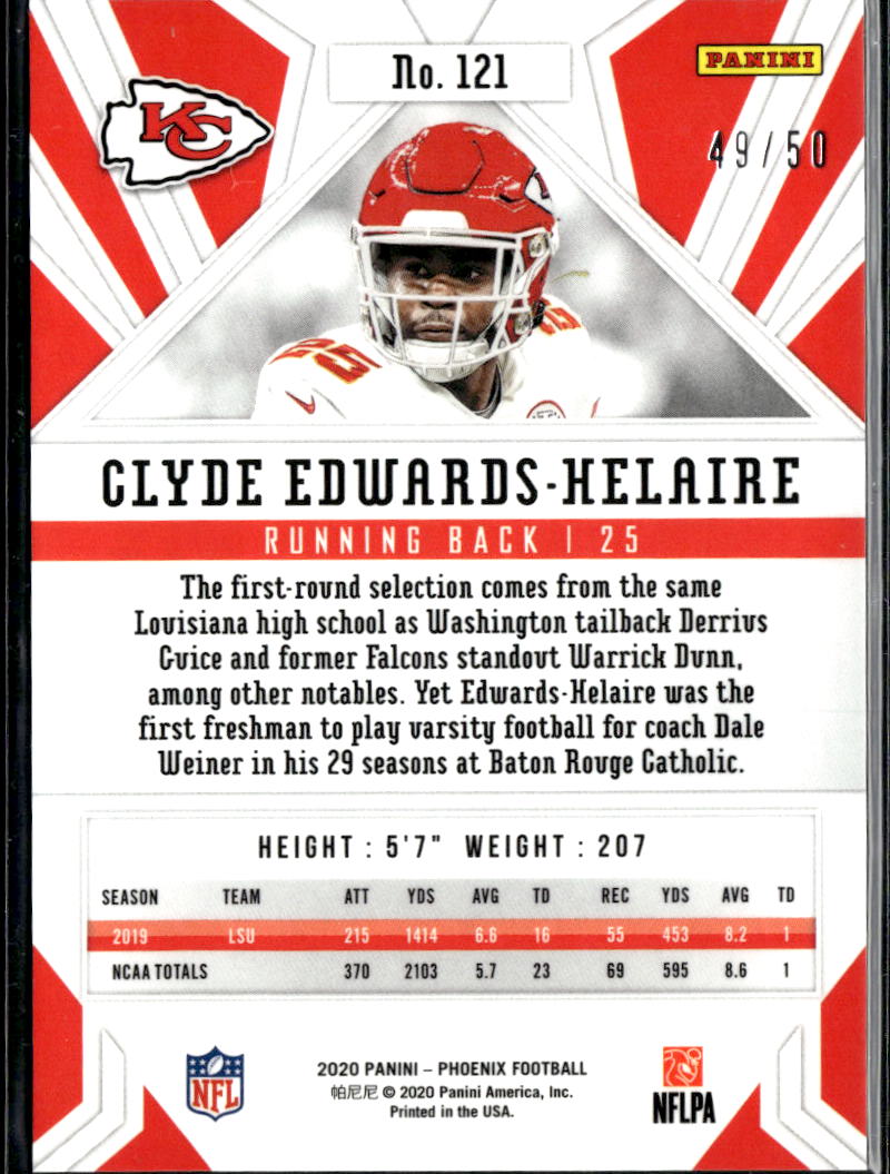 Clyde Edwards-Helaire 2020 Phoenix Fire & Ice Rookie RC 49/50 Kansas City Chiefs