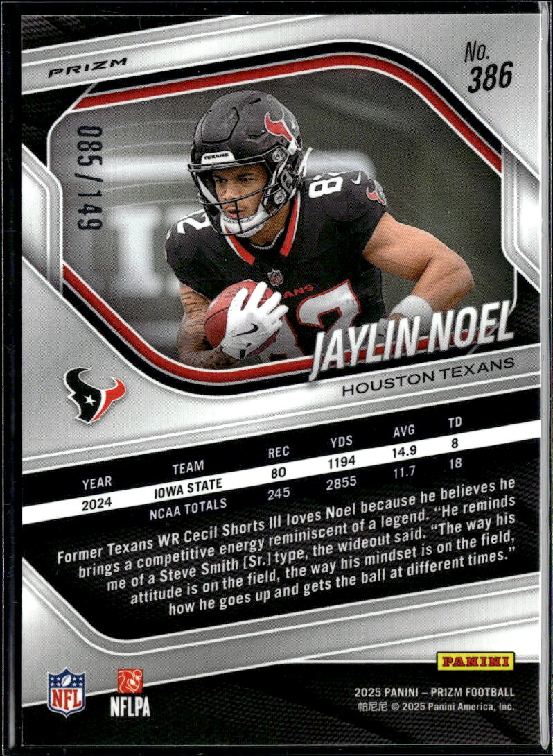 Jaylin Noel 2025 Prizm Red Wave Prizm Rookie RC 85/149 Houston Texans
