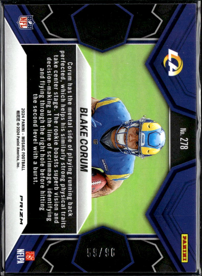 Blake Corum 2024 Mosaic RC Blue Sparkle Prizm Rookie 59/96 Los Angeles Rams
