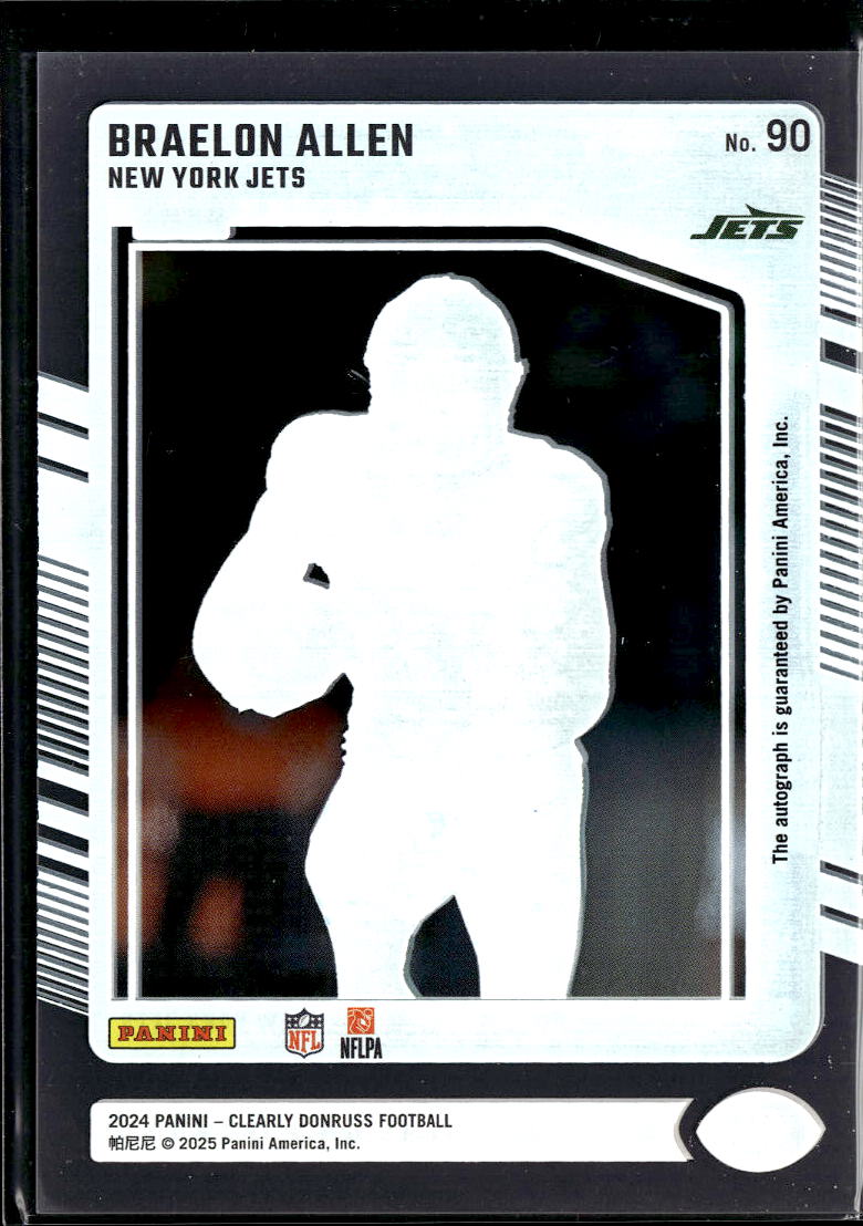 Braelon Allen 2025 Clearly Donruss Rated Rookie Auto Autograph New York Jets