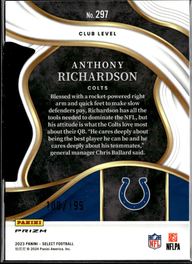Anthony Richardson 2024 Select Club Level White Prizm RC 100/199 Colts