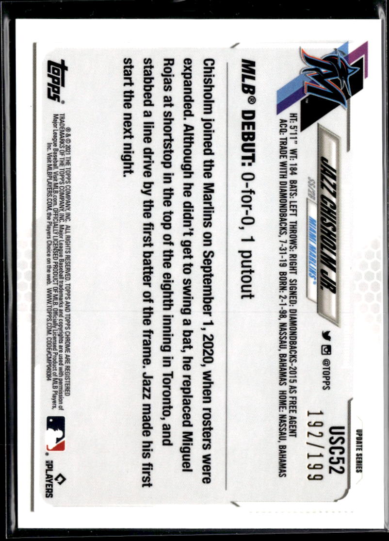 Jazz Chisholm Jr. 2021 Topps Chrome RC Blue Refractor /199 Miami Marlins