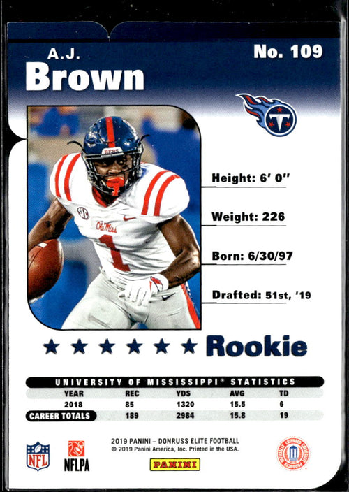 A.J. Brown 2019 Elite Red Aspirations Rookie RC 23/99 Tennessee Titans