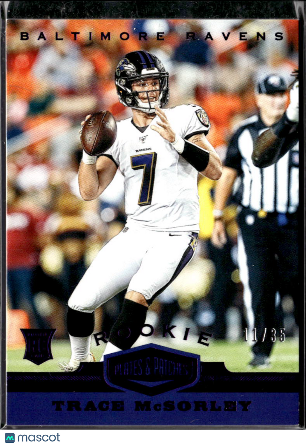 Trace McSorley 2019 Plates & Patches Purple Rookie RC 11/35 Baltimore Ravens