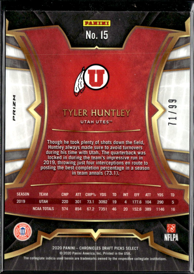 Tyler Huntley 2020 Chronicles Draft Picks Select RC Purple Prizm /99 Utah Utes