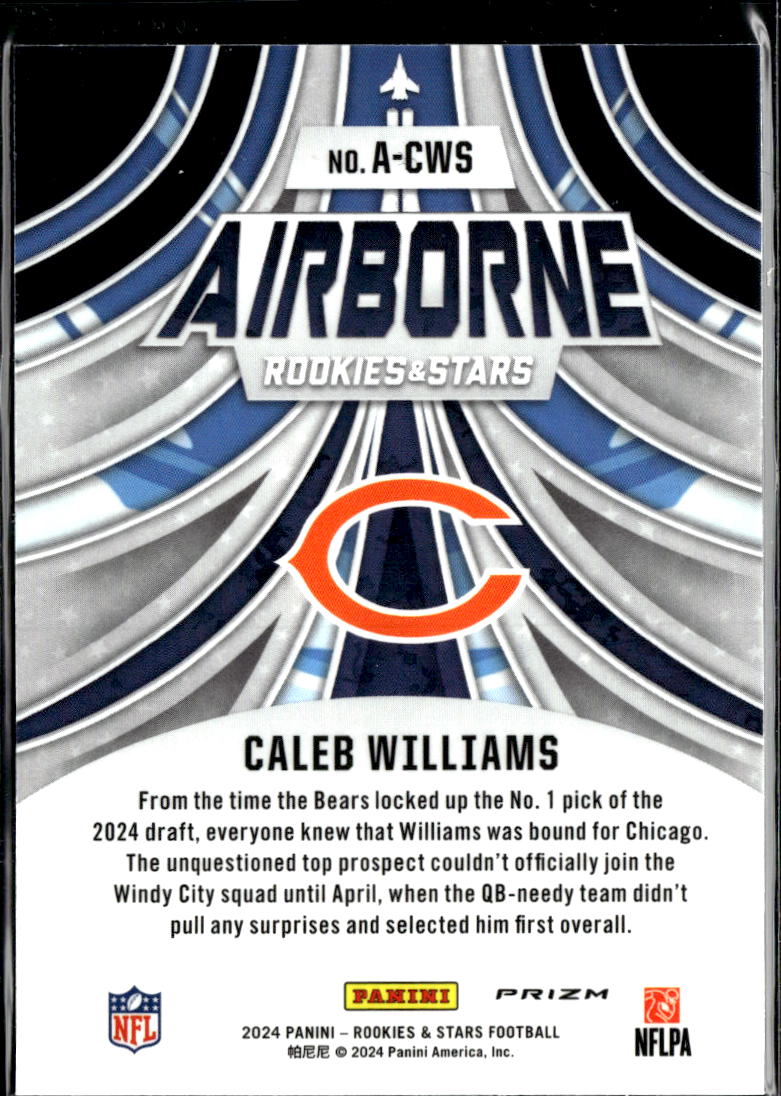 Caleb Williams 2024 Rookies & Stars Airborne Red Prizm RC Chicago Bears