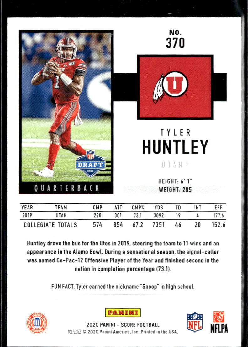 Tyler Huntley 2020 Score Showcase Blue Rookie RC 78/100 Utah Utes