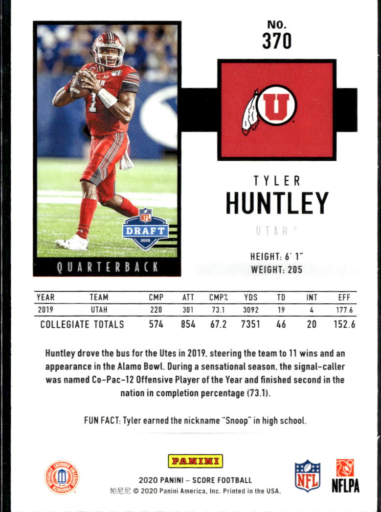 Tyler Huntley 2020 Score GOLD Zone RC Rookie RC 9/50 Utah Utes
