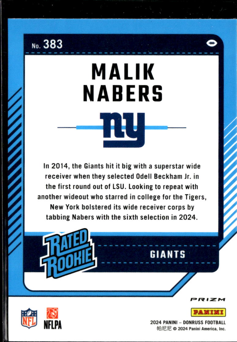 Malik Nabers 2024 Optic Rated Rookie RC Red Pandora New York Giants