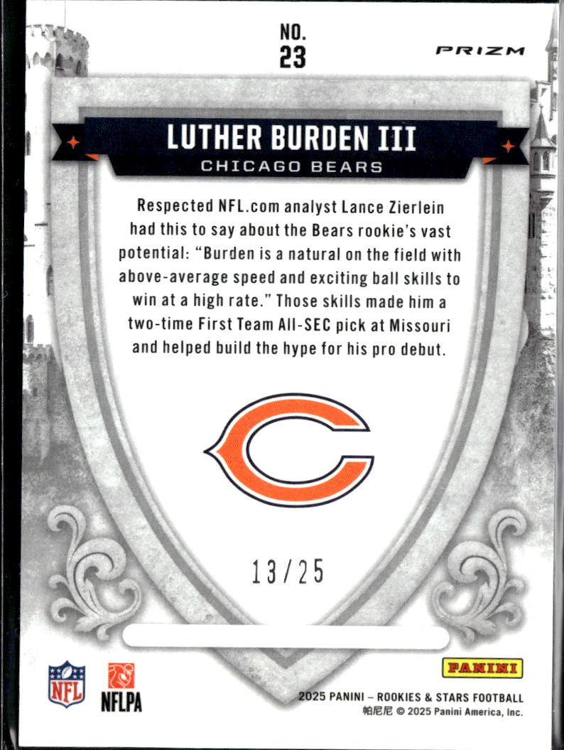 Luther Burden III 2025 Rookies & Stars Crusade Rookie Orange /25 Chicago Bears