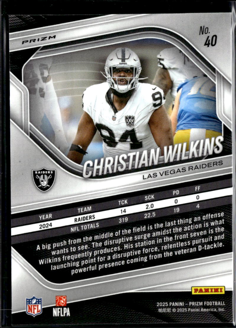 Christian Wilkins 2025 Prizm Black White Checkerboard SSP Las Vegas Raiders