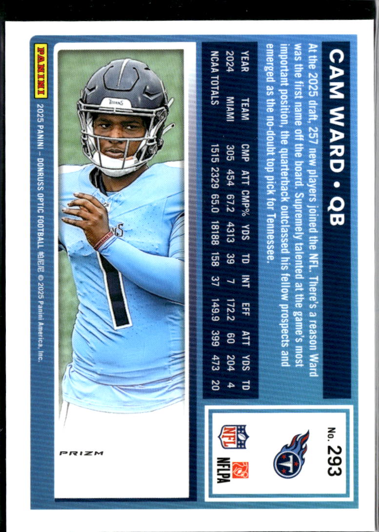 Cam Ward 2025 Optic Rated Rookie Green Velocity RC Tennessee Titans
