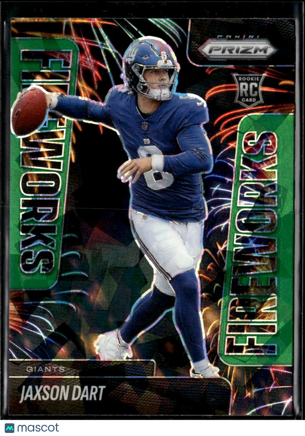Jaxson Dart 2025 Prizm Fireworks Green Ice Prizm Rookie RC New York Giants