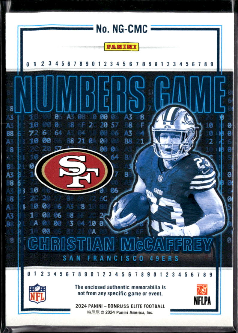 Christian McCaffrey 2024 Elite Numbers Jersey Patch 12/49 San Francisco 49ers