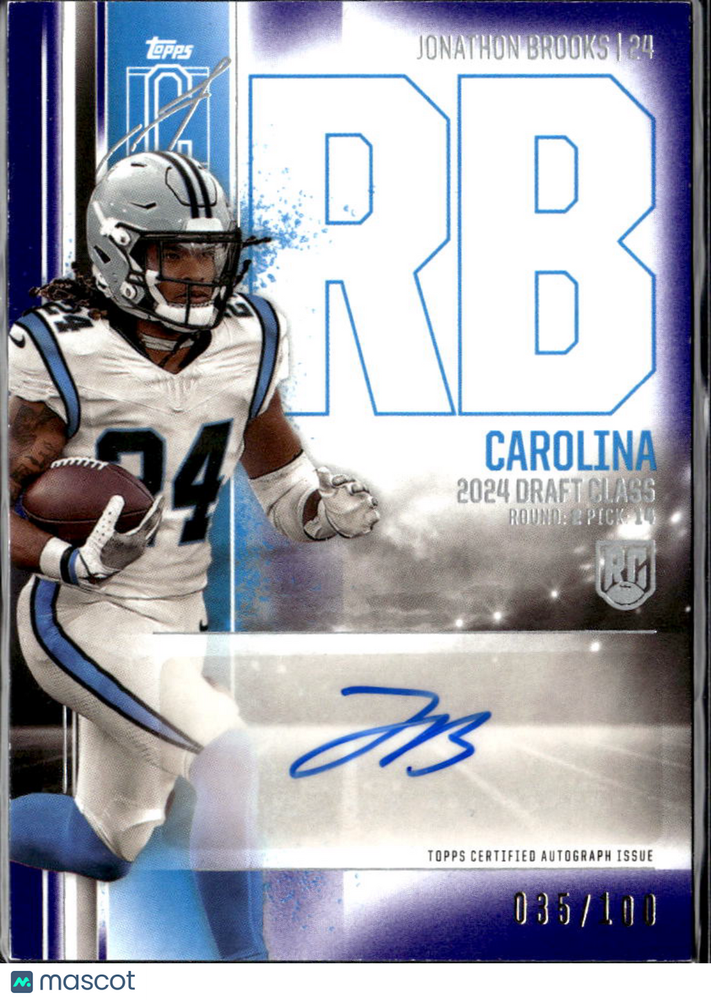 Jonathon Brooks 2024 Topps Signature Class Auto Autograph RC 35/100 Panthers