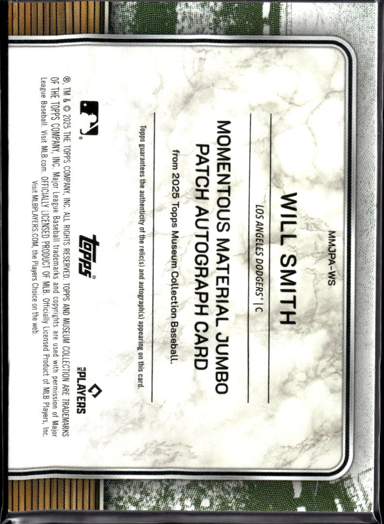 Will Smith 2025 Topps Museum Collection Auto Autograph Patch 3/25 LA Dodgers