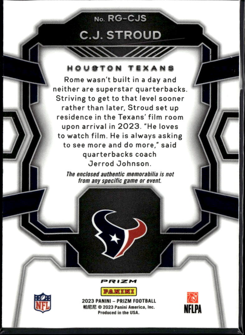 C.J. Stroud 2023 Prizm Rookie Gear RC Jersey Patch Houston Texans